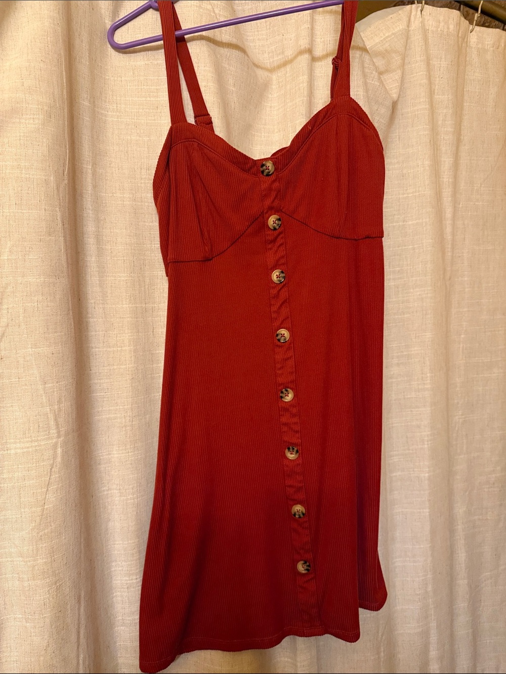 No Boundaries Rust Red Button-Front Mini Dress